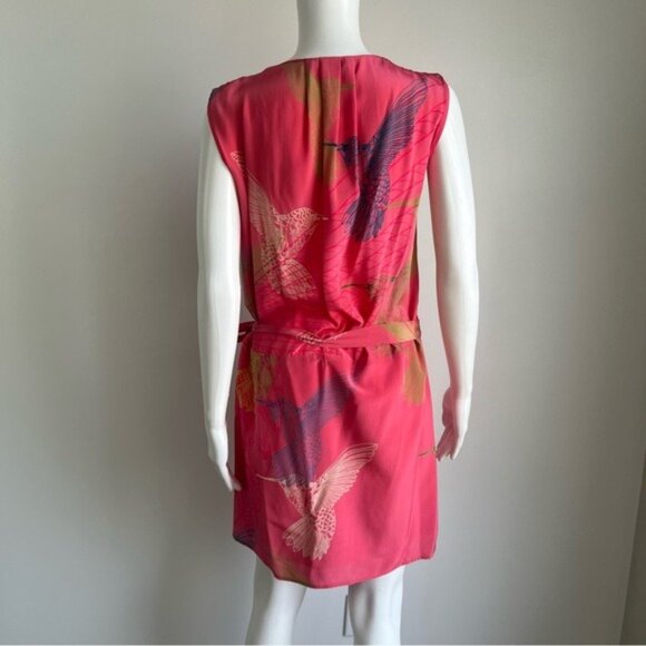 Tibi 100% Silk Wrap Pink Hummingbird Dress - 4 - Picture 3 of 8